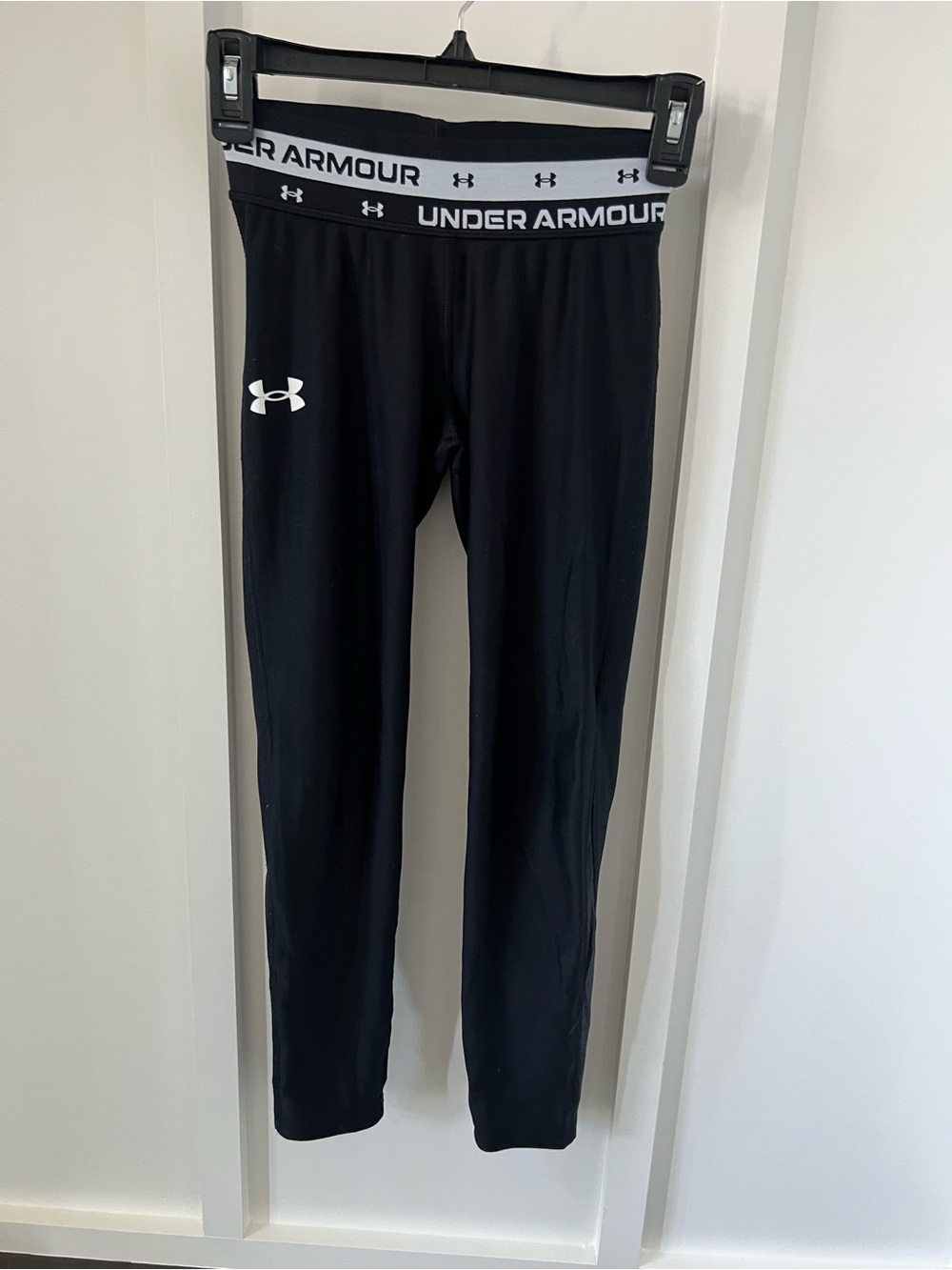 Under Armour Kids Black Leggings with White Logo Waistband